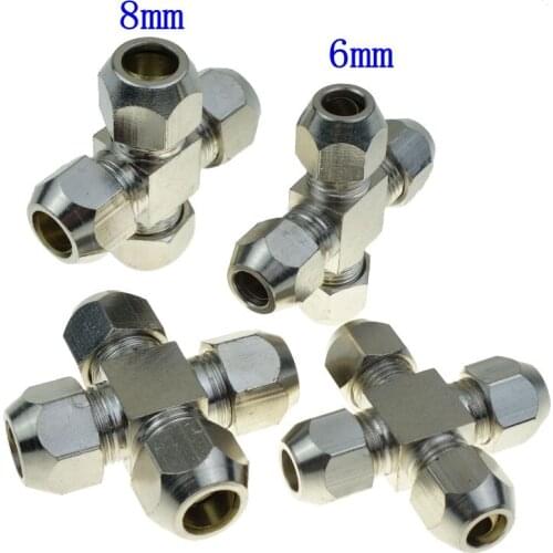 6mm 8mm OD Brass Nickel Plated Compression Fitting Union Cross Connector