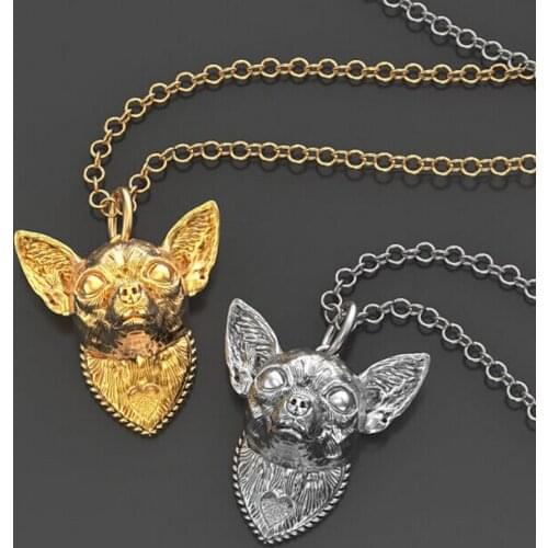 Summer fashion mini Chihuahua necklace metal cartoon dog pendant jewelry golden colors plated 12 pcs/lot
