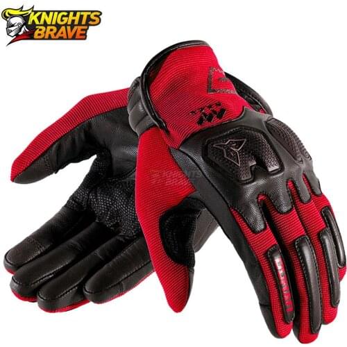 Motorcycle Gloves Summer Breathable Leather Gloves Touch Screen Anti-drop Guantes Moto Red Motorbike Riding Gloves M-2XL