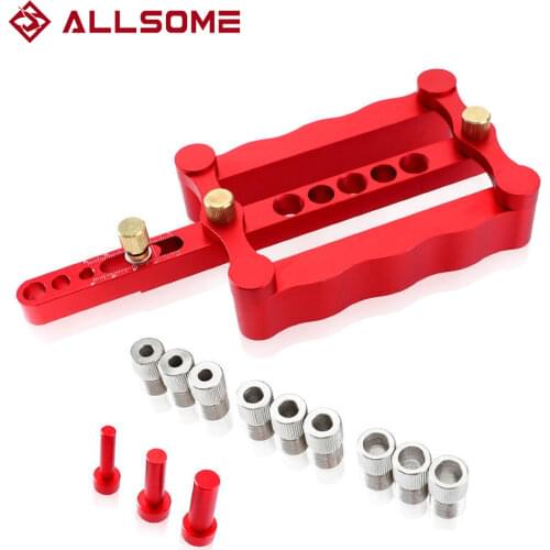 ALLSOME 6/8/10mm Self-centering Woodworking Doweling Jig Drill Guide Wood Dowel Puncher Locator Tools Kit for Carpentry