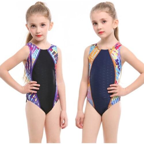 New Competition One Piece Swimsuit for Children Swimwear Girls Racer Back Patchwork Sport Swimming Suits Kids Knee Swim Suit
