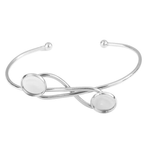 Open Cuff Bangles Bowknot Bracelets Based Iron Alloy Silver Color Cabochon Settings (Fits 12mm Dia.) 17.5cm long, 1 Piece