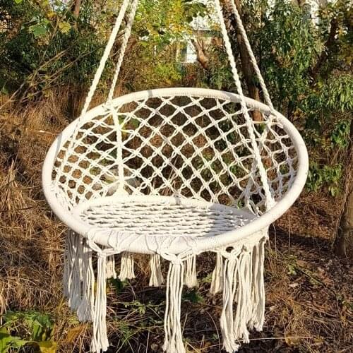 Hammock Chair Macrame Swing Hanging Cotton Rope Hammock Swing Chair for Indoor and Outdoor Use (White)