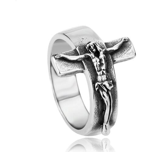 INRI Crucifix JESUS Cross Ring Gold Color Titanium Stainless Steel Christian Men Prayer Rings Vintage Punk Jewelry Size 7-13