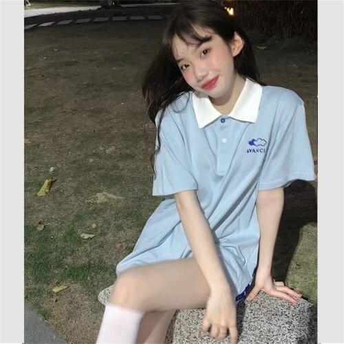 Embroider Fashion Casual Polo Mujer Plus Size Collar Knit Polo Luxury Shirt Trendy Clothes Women Korean Style Kawaii Polo Shirt