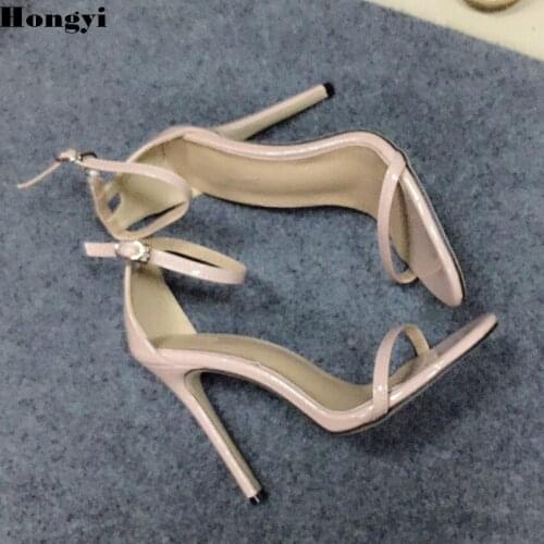 Summer Shoes Women Sandals High Heels Leather Sexy Nude Red Ankle Strappy Sandals Female High Heels Sandals Stiletto Open To