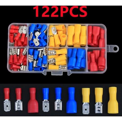 122PCS Plug Cold Pressing Insulation Fast Wire Connector Terminals Electrical Crimp Spade Lug Cable Car Full Fork Assortment Kit