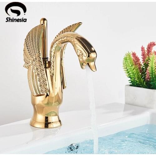 Shinesia Golden Swan Basin Faucet for Bathroom Vessel Sink Hot and Cold Water Nordic Luxury Mixer Tap 12 Types