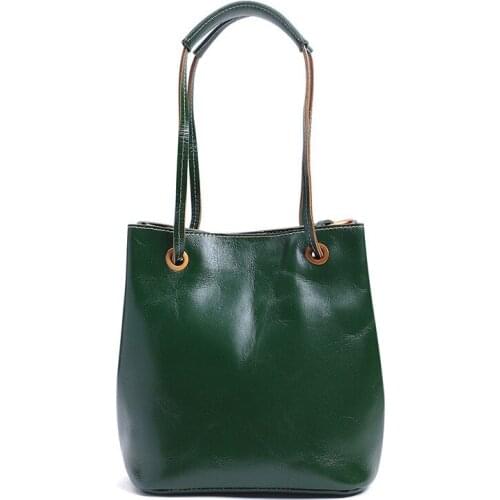 Womens New Fashion Genuine Leather Vintage All-match Bucket Bag Large Capacity Elegant Concise Shoulder Bag Office Daily