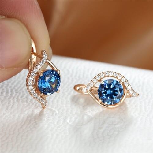 Boho Gold Color Wedding Earrings Blue Crystal Round Stone Hoop Earrings Simple Fashion Geometric Small Zircon Earrings For Women