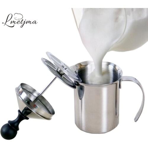 LMETJMA 400ML Stainless Steel Milk Frother Foamer Coffee Milk Frother Cappuccino Manual Coffee Milk Foamer Coffee Tool KCBII0115