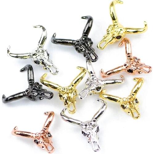 YHBZRET 4pcs Cows skull Pendant Copper Spacer bead Inlay Black zirconl Charms Loose beads Jewelry making bracelets DIY Findings