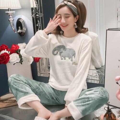 2021 Women Home Clothes Winter Thick Warm Flannel Pajamas Set Cartoon Pyjamas Women Homewear Animal Sleepwear Female Lounge Wear