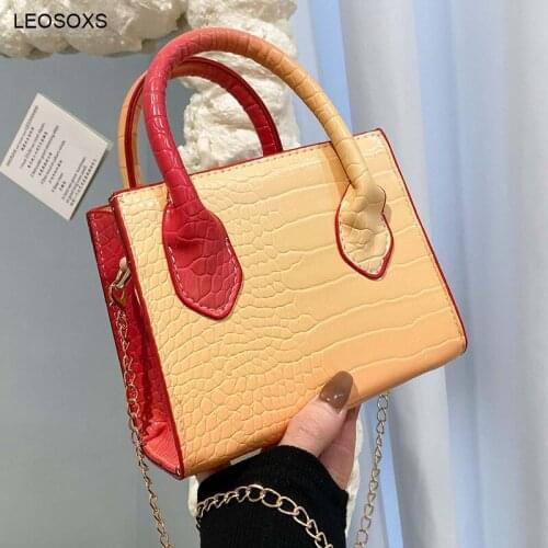 Womens Summer Crocodile Pattern Small Square Bag Retro Color Contrast Women Bag New 2021 Fashion Trend Portable Chain Bag