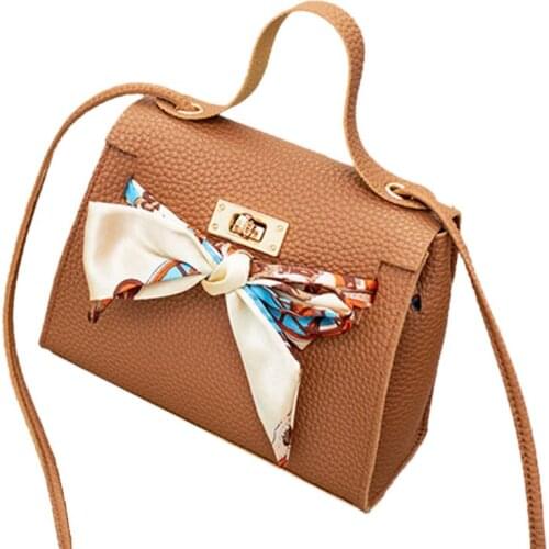 Premium Quality New Women PU Leather Handbag Shoulder Lady Crossbody Bag Tote Messenger Satchel Purse with Scarf Decor