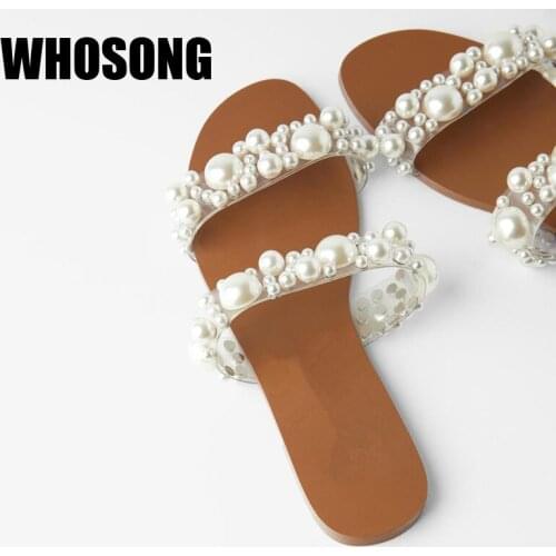2020 Summer Women Slippers Girls Pearl Slides Woman PVC Flats Ladies Outside Shoes Female White Brand Mules Zapatos De Mujer New