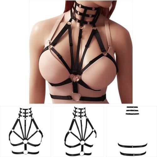 Goth Punk Harness Women Hollow Out Cage Bra Adjust Waist Suspender Belt Tops Erotic Sexy Lingerie Sword Belt Festival Rave