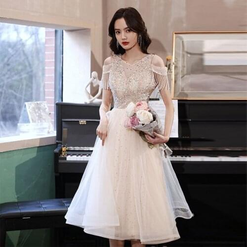 Elegant Sequins Beading Tassel A-Line Evening Dress Cheongsam Back Zipper Prom Fomail Gown Vestidos De Noche