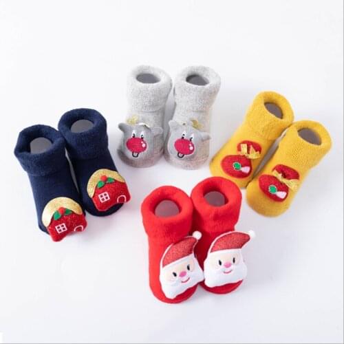 Winter 20 new childrens socks woolen ring thickened turn mouth cartoon newborn baby socks doll Christmas baby socks