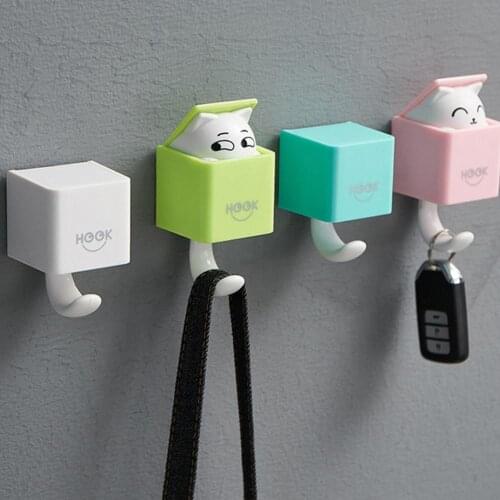 1 pcs Strong Adhesive hooks Multi function Bathroom Kitchen Hook Creative Cute Hidden Cat Wall Hanging seamless hooks Organizer