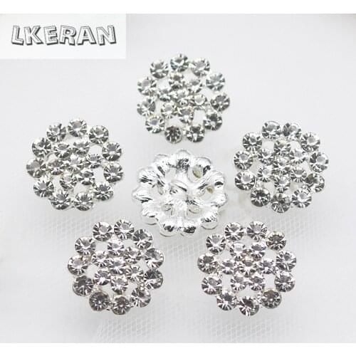 NEW 10PCS 17MM Mini Rhinestone Button Crystal Silver Alloy Buttons Diy Shank Needlework Dress Decoration Accessories
