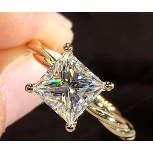 18K Au750 Yellow Gold Women Ring Moissanite Diamonds 1 2 3 4 5 Carat Square Princess Wedding Party Engagement Anniversary Ring