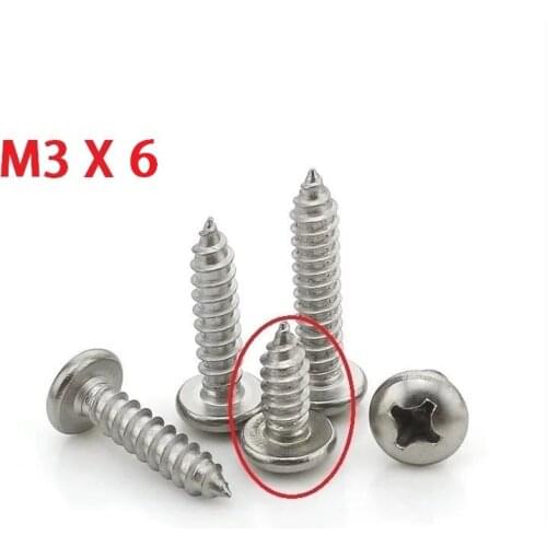 2000Pcs Nickel plated M3*6 M3X6 Philips Pan Head Self tapping Electronic Screw Alloy Cross Round Head Screw Electronic Bolts
