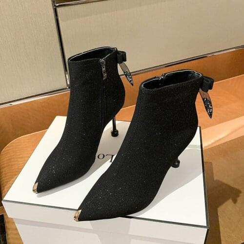 2020 new autumn and winter youth trend pointed toe stiletto sexy womens boots high heels black size 34-39