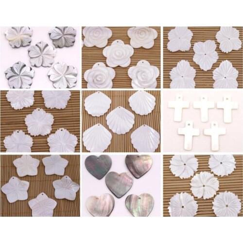5PCS Natural White Black mother of pearl shell Jewelry Making 17mm-45mm Flower Cross Moon Choose