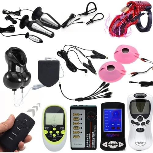 Wireless Remote Electro CB6000 Chastity Device Scrotum Bound Cock Cage Electic Shock Penis Ring Nipple Clamps Anal Plug Sex Toy