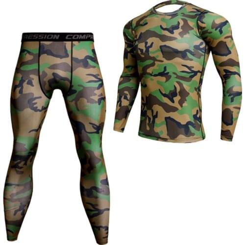 Brand Camouflage Compression Shirt Clothing Long Sleeve T Shirt + Leggings Fitness Shirts Quick Dry Gyms Fashion Suits S-4XL