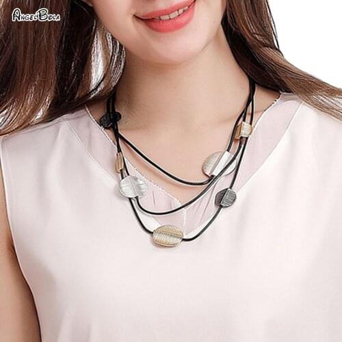 Trendy 3 Layer Rope Chain Round Pendant Necklace Matte Silver Choker Necklace Retro Handmade Jewelry Unique Accessories Gift