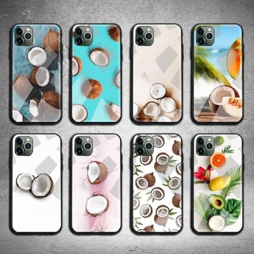 Fruit Coconut Phone Case Tempered Glass For iPhone 12 11 Pro Max Mini XR XS MAX 8 X 7 6S 6 Plus SE 2020 cover