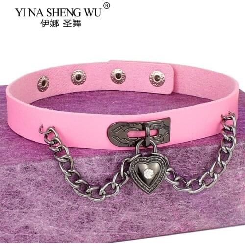Harajuku Punk Chocker Sexy Heart Lock Chains Black Goth Punk Chokers Gothic Choker Necklace for Women Hip Hop Accessories Gift