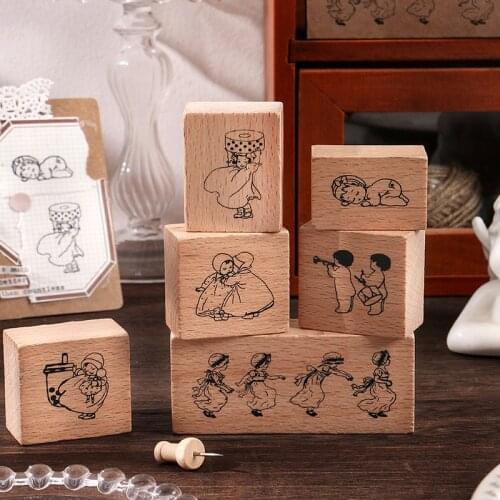 Vintage Girl Kid Series Decoration Stamp Wooden Rubber Stamps For Scrapbooking Stationery DIY Craft Standard Stamp