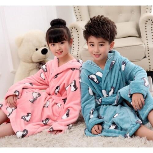 2019 Winter Cartoon Girl Robes Plush Girls Boys Hooded Bathrobes Childrens Nightgowns Kids Warm Fleece Pajamas for Girls