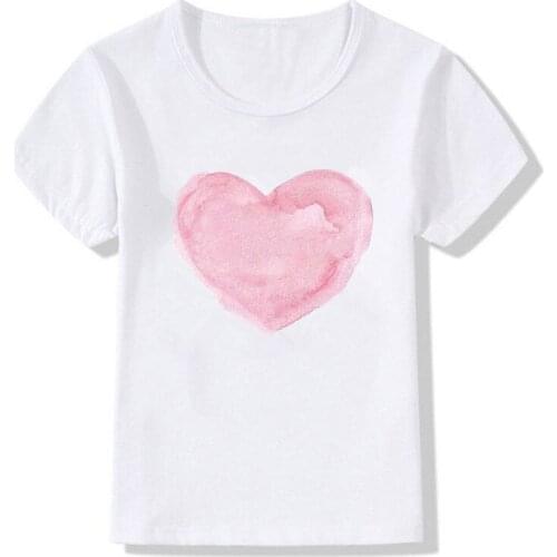 Pink Heart Printed Baby T-shirt Kids Short Sleeve Shirt Girls Top Boy Clothing Girls T-shirt Baby Girl Summer Tshirt
