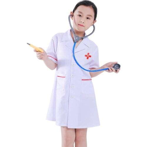 Children Doctor Role Play Costume Dress-Up Set Doctors White Coat Nurse Uniform Halloween Costume Kids Cosplay Props