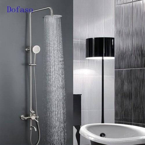 Dofaso quality all 304 stainless brushed bathroom shower faucet 8'' round head bath shower sets