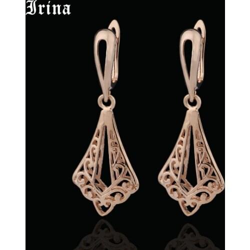 Irina 585 Fine Jewelry Drop Earrings Retro Vintage Hollow Women Rose Gold Long Bohemian Charming Dangle Earrings Wholesale