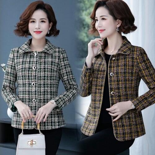 2021 New Spring Autumn Outerwear Middle-aged Womens Jackets Large Size 4XL Casaco Feminino Short Lattice Coat Tops Female