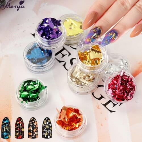 Monja 12 Boxes/Set Multicolor Nail Art Sticker Sequins Aluminum Copper Irregular Nail Tips Foil Paper DIY Manicure Decoration Al