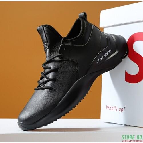 New Men Sneakers Thick Sole Breathable Leather Running Shoes For Men Platform Chunky Shoes Outdoors Walking Shoe Zapatillas