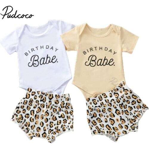 Three Piece Baby Girl’s Clothes Fresh Letter Short Sleeve Romper and Leopard Short Pants with Headband