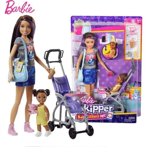 Genuine Barbie Doll Small Baby Teacher Cart Combination Children house play Toy birthday presents FJB00