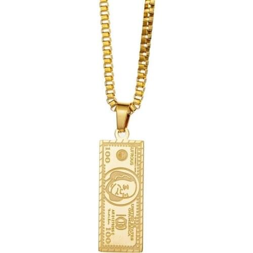 New Dollar Necklace Geometric Rectangle Pendant for Men Woman Hip-Hop Punk Party Jewelry Box Chain 24