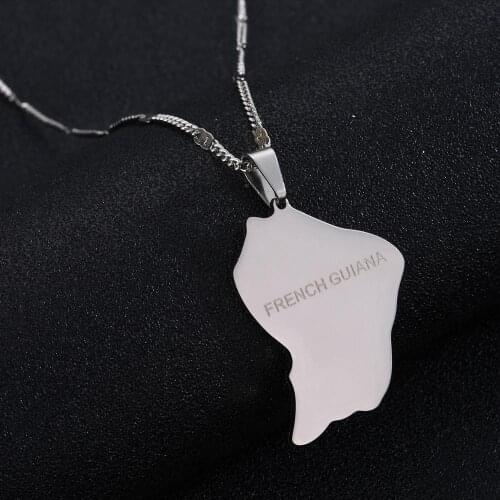 Stainless Steel French Guiana Map Necklaces Guyane Francaise Map Chain Jewelry