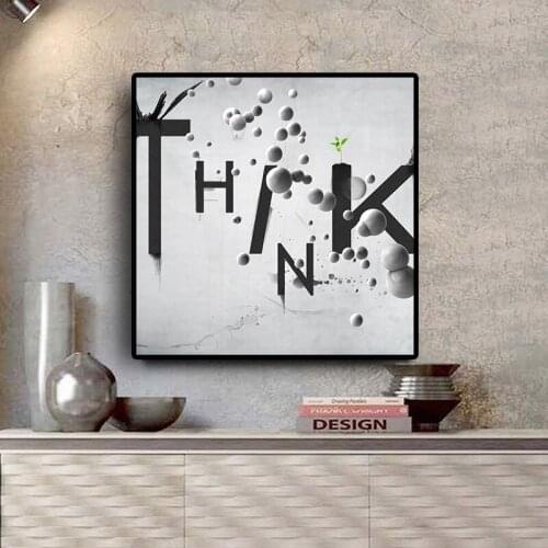 Creative THINK Black and White Canvas Painting Dynamic Ball Posters and Prints Scandinavian Nordic Wall Picture for Living Room