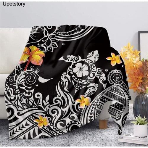 Upetstory Polynesian Tribal Sea Turtle Black Blanket Premium Bed Cover Soft for Travel Fleece Soft Warm Quilt Blanket 2020