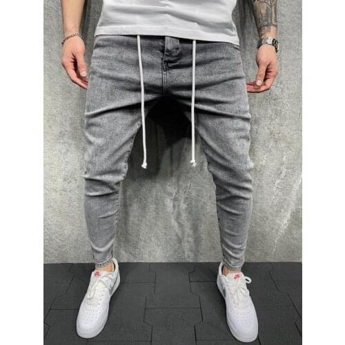 Premium Slim Fit Ice Blue Elastic Waist Men Jeans / Denim Joggers